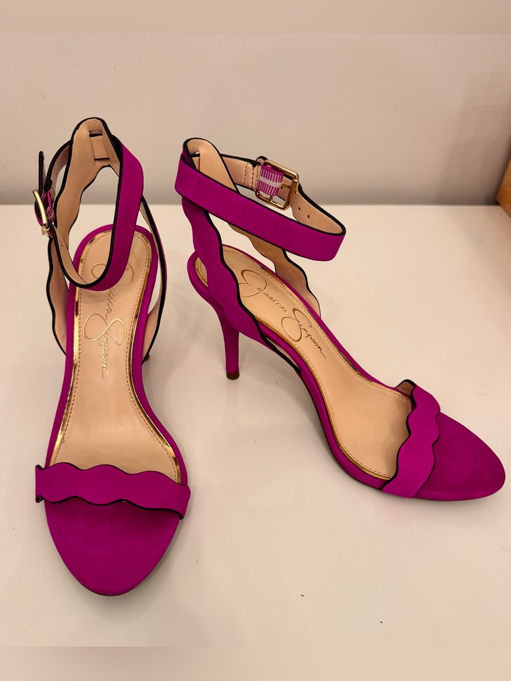 Jessica Simpson Fuchsia Scalloped Ankle-Strap Heels
